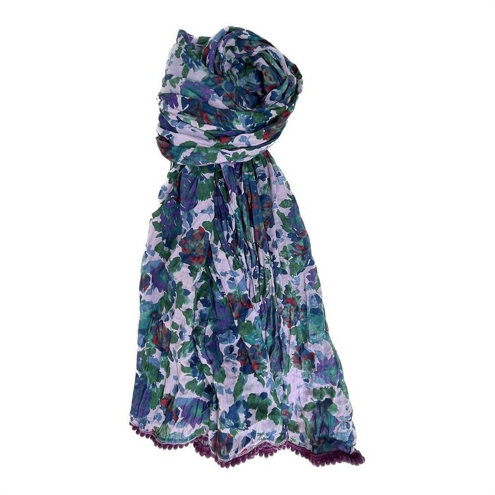 NEW LITTLE JOURNEYS CHICAGO crinkled cotton scarf in roses grape